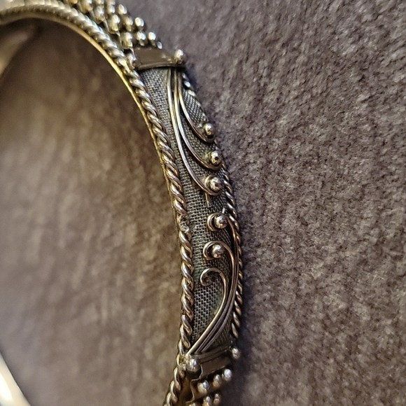 VTG Silvertone Milgrain Art Deco Bangle Gothic Great Gatsby Bracelet - Picture 2 of 5